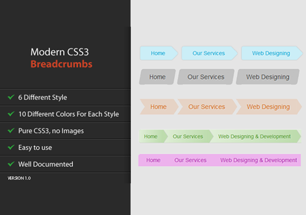 Free Modern CSS3 Breadcrumbs